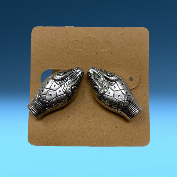 Vintage 1960's Whiting and Davis Snake Serpent Earrings Silver Tone Clip On Rare - Picture 6 of 6